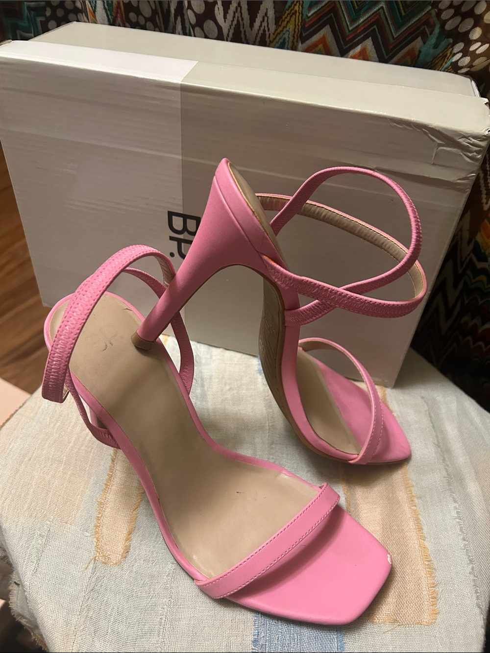 bp Pink Begonia Strappy High-Heel Sandals with Slim Ankle Strap 9M